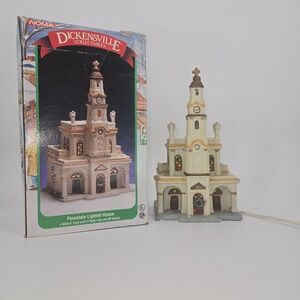 Vintage 1995 NOMA Dickensville Lighted Church Porcelain Village Building w Box